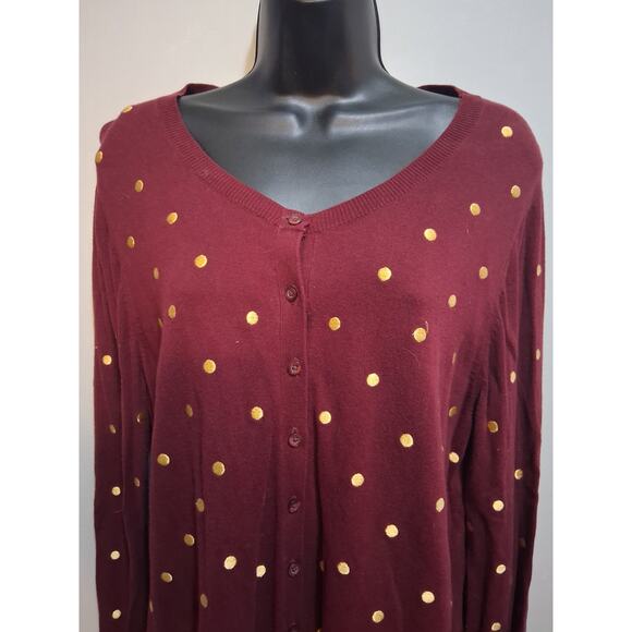 Old Navy Cardigan XL Golden Embroidered Polka-Dots Button Down Casual Preppy - Picture 3 of 11